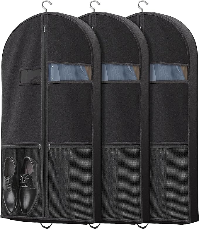 Travel Garment Bag with Zipper Pocket, Suit Bag for Suits, Dresses, Coats