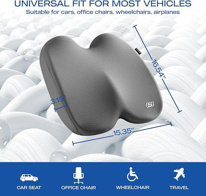 Skechers Memory Foam Seat Cushion,Ribbed Fabric Office Chair Cushion for Tailbone Pain Relief,Butt Pillow for Office Chair,Car Seat Cushion,Long Sitting Office Workers,and Car Drivers,Gray
