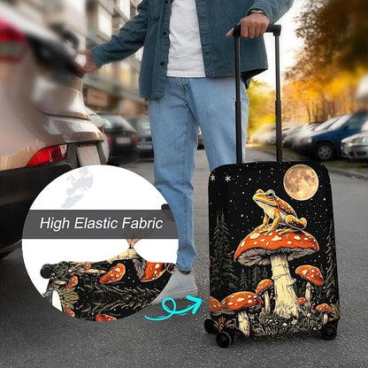 Luggage Cover Protector for 26-28 Inch Suitcases, TSA Approved Elastic Travel Suitcase Covers, Anti-Scratch Washable Luggage Sleeve for Carry On & Checked Bags, Frog Mushroom