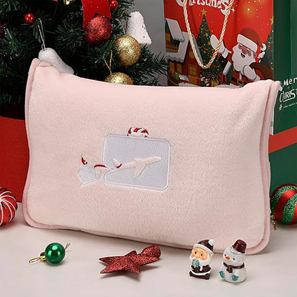 EverSnug Limited Edition Travel Blanket and Pillow - Ultra-Soft, Compact & Lightweight, 65x40 Inches, with Carry Case, Luggage Sleeve & Backpack Clip (Holiday Edition Light Pink)