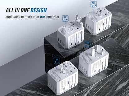 EPICKA Universal Travel Adapter, European Travel Plug Adapter - International Power Adapter Worldwide Charger with USB-C & 4 USB-A Ports, Travel Essentials for Italy, Japan, Europe, UK (TA-105, White)