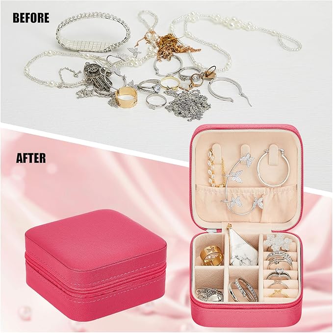 Taiyin 6 Pcs Travel Jewelry Case Box Bridesmaid Gifts Bulk Travel Jewelry Cases Boxes Small Jewels Organizers Mini Accessories Ornaments Storage for Women Girls Wedding Gifts (Rosy)