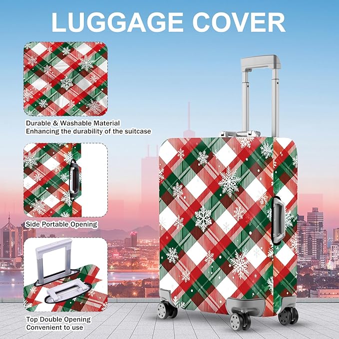 FOREVER QUEEN Red green grid Luggage Cover Suitcase Protector Suitcase Cover Anti-Scratch,Stretchable Bag Cover Washable Durable Polyester