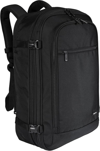 Amazon Basics Travel Backpack, Carry On Backpack, With Laptop Compartment, 40L Capacity, Expandable for 10% Extra Space, Backpack & Shoulder Bag Dual Use, 15.8"W x 21.5"H x 8.3"D, Black