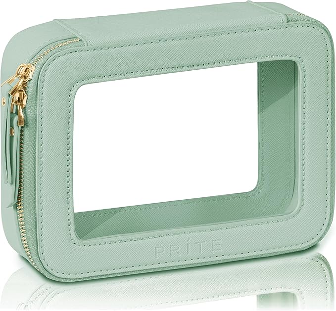 Prite Clear Makeup Bag Cosmetic Organizer Case Waterproof Travel Toiletry Bag Skincare Pouch with Golden Zipper(Green)