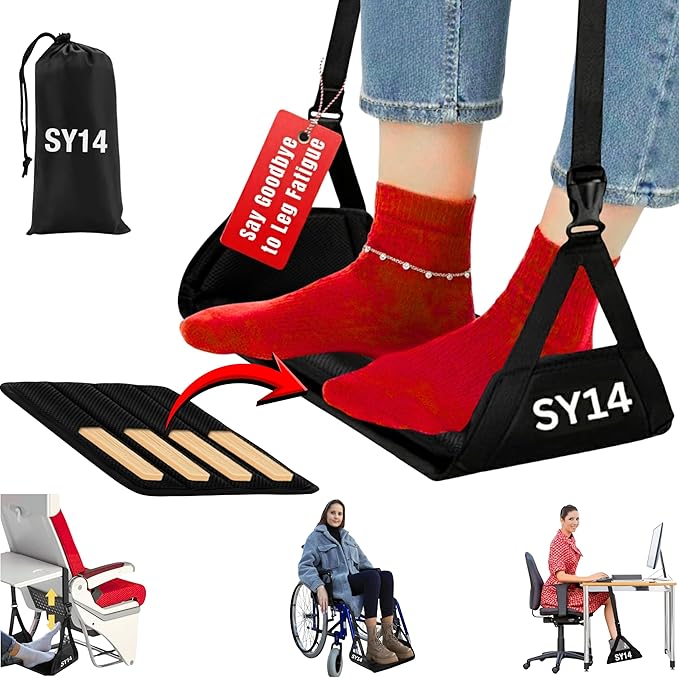 Premium Airplane Foot Hammock – Foot Hanger for Flights Portable Foot Rest for Air Travel Memory Foam Leg Rest Travel Under Desk Foot Hammock for Travel Gift Men Women Wheelchair footrest Christmas