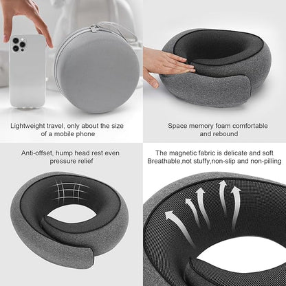 Travel Pillow for Airplane, Neck Pillow 100% Memory Foam with Comfortable Support for Long Flights, Cars, Trains Office & Home with Storage Box(Grey)