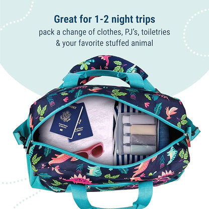 Wildkin Kids Overnighter Duffel Bag – Carry-On Size, Ideal for School & Sleepovers – Darling Dinosaurs