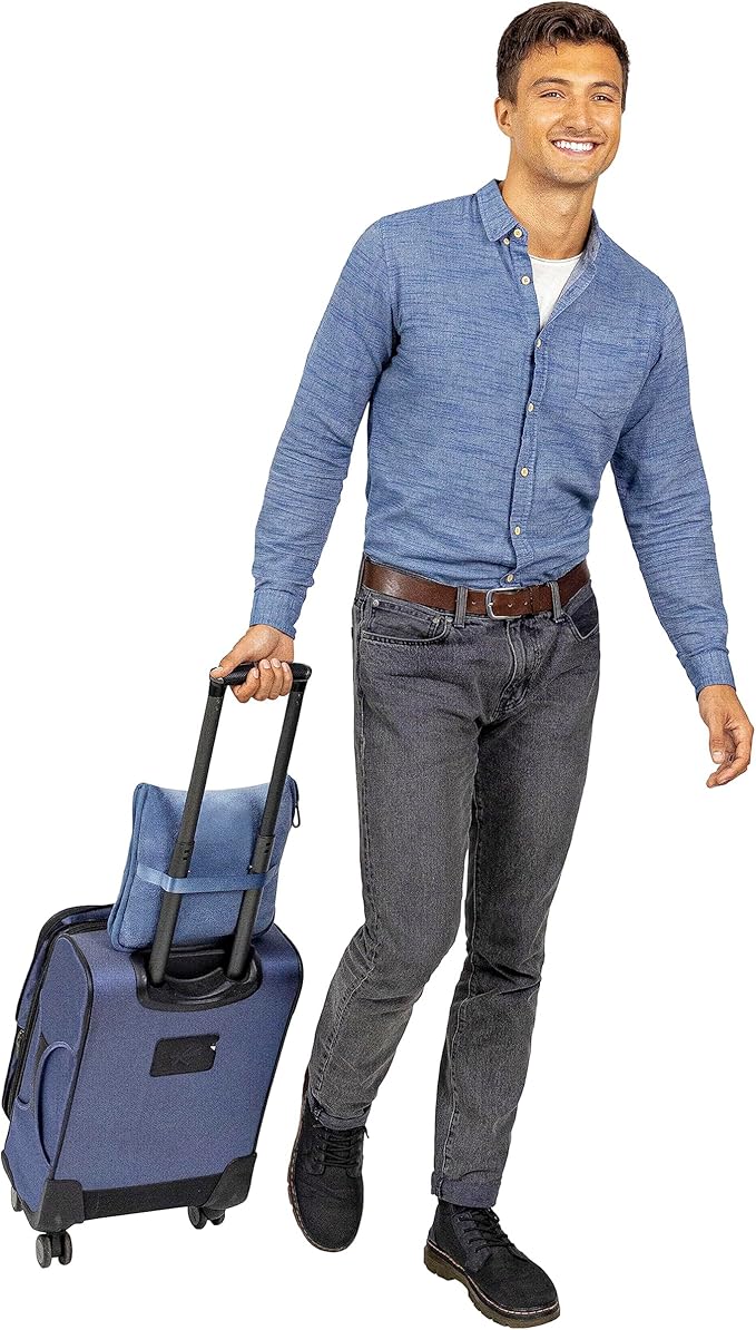 BlueHills Premium Soft Plush Travel Blanket Pillow for Airplane Traveling Essentials in a Bag Flight Throw with Hand Luggage Belt Backpack Clip Compact Portable Plane Accessories Grayish Blue - T026