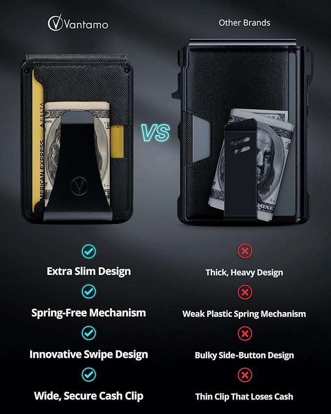 Vantamo Premium Wallet for Men with Money Clip & Card Holder, Compact & Slim Wallet with RFID, 8-12 Cards, Perfect Gifts for Men