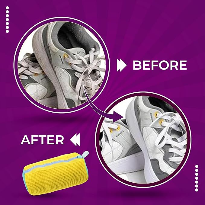 Shoe Washing Machine Bag - 2pc Reusable Laundry Shoe Bags for Washer & Dryer with 1pc Drying Net Bag, Protective Mesh for Sneaker