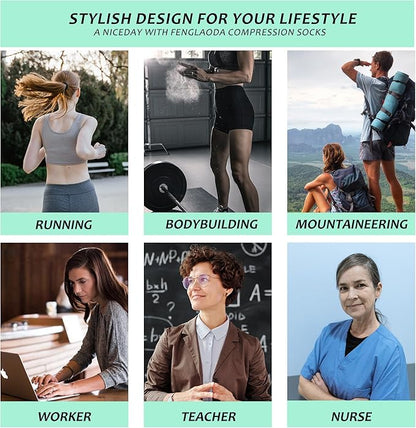 fenglaoda Compression Socks Women Men 6 Pairs, Knee High Best Support Circulation Socks for Running, Travel, Flight, Nurse