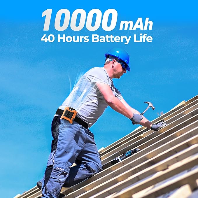 AMACOOL Portable Waist Fan Clip On, MAX 40H Work Time, 10000mAh Rechargeable Wearable Shirt Fan with Light, 16000RPM Powerful 5 Speed Belt Fans Personal Cooling Fans for Outdoor Jobsite Travel