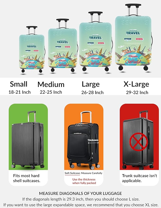 Boxiki Travel Elastic Luggage Cover – Earthy Tones Design Suitcase Protector – Durable, Washable & Scratch-Resistant Dustproof Cover for Extra Large Suitcases