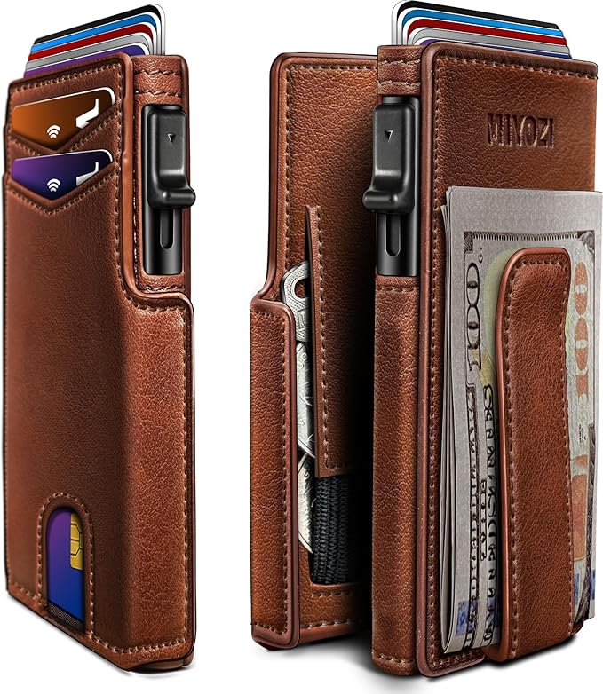 Men Wallet,with Money Clip Coins Pocket ID Window,Slim Front Pocket RFID Blocking Pop-up Card Holder 3.9"x 2.7", Gift Boxed