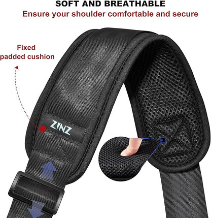 ZINZ 74" Shoulder Strap with Fixed Pad and Dual Balanced Buckles，Black