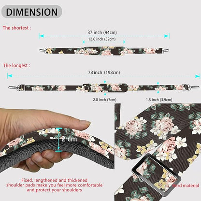 ZINZ Shoulder Strap 78" Universal Handbag Strap with Ultra-thick Fixed Padded and Dual Balanced Adjustable Buckles Shoulder Crossbody Strap for Briefcase Messenger Bag Laptop bag Luggage，Black rose