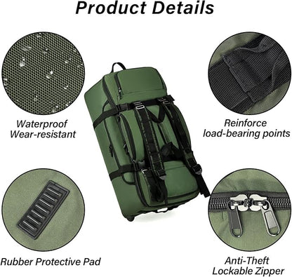 Rolling Duffle Bag with Wheels, 90L 32-inch Large Foldable Travel Duffel Bags Durable, Tear-resistant Heavy-duty Luggage Bag (Green)