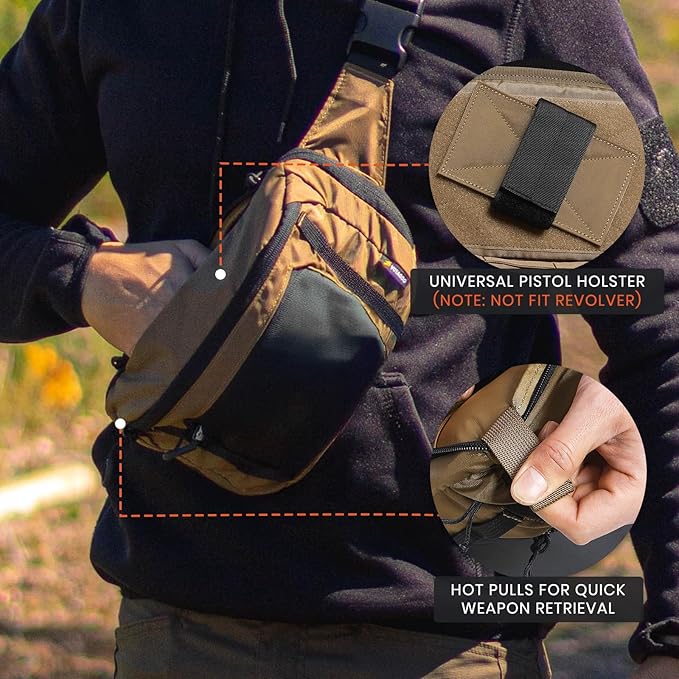 Tactical CCW Fanny Bag, Concealed Carry Fanny Pack w/Adjustable Waist Belt Tactical Waist Bag Handgun Pouch with Universal Pistol Holster, Everyday Hip Pack for Men Travel Outdoor(Brown)