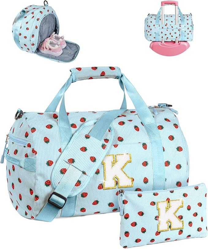 6 Year Old Girl Birthday Gifts, Girls Gym Bag, Kids Personalized Weekend Duffel Bags with Shoe Compartment, Initial Travel Tote with Makeup Bag, Holiday Gift for Grandkids (Letter K)