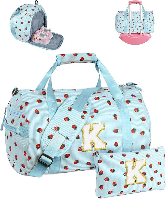 6 Year Old Girl Birthday Gifts, Girls Gym Bag, Kids Personalized Weekend Duffel Bags with Shoe Compartment, Initial Travel Tote with Makeup Bag, Holiday Gift for Grandkids (Letter K)
