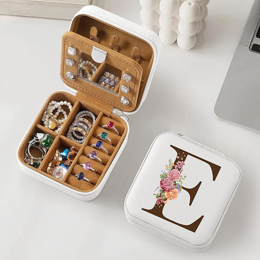 Parima Christmas Stocking Stuffers Gifts for Teenage Girls - Small Travel Jewelry Box Jewelry Case Organizer for Women Bridesmaid Proposal Maid of Honor Bachelorette Wedding Day Gift - Letter B, White