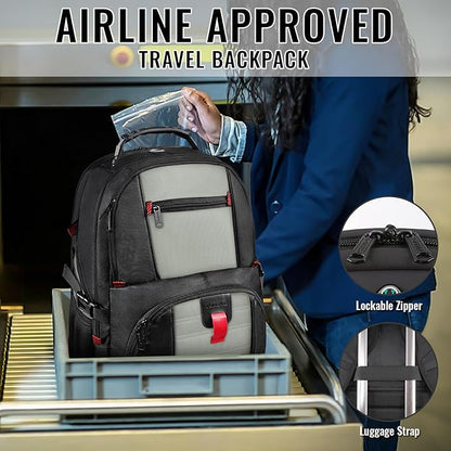 YOREPEK 18.4 Laptop Backpack, Large Backpacks with USB Charger Port, TSA Friendly Flight Approved Weekend Carry on Backpack with Luggage Strap for Men and Women, Grey