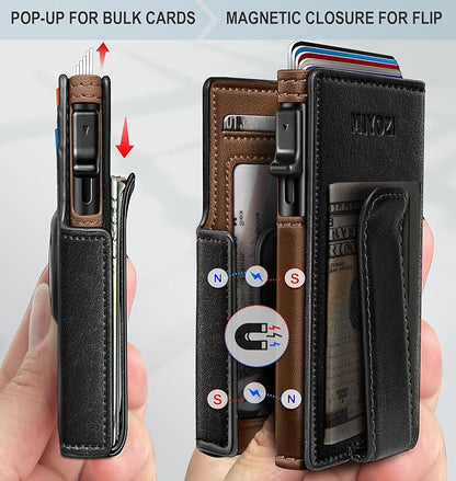 Airtag Wallet for Men,with Money Clip 10 Cards Metal Case Smart Slim Pop Up Credit Card Holder Flip with Magnetic Closure RFID Blocking wallet with Gift Box
