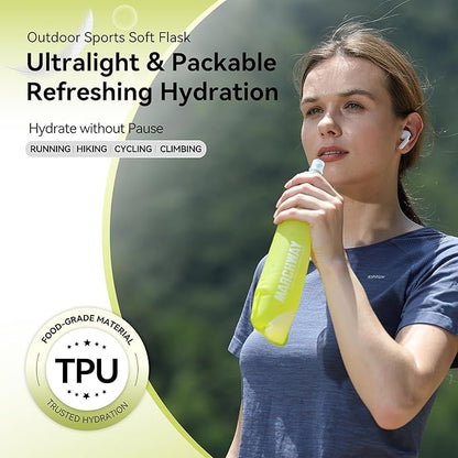 MARCHWAY Soft Hydration Flask with Wide Mouth, 300ml/500ml Collapsible TPU Water Bottle, Leakproof Portable Flexible for Running, Hiking, Cycling, Climbing, Gym, Travel (2pcs Yellow 300ml)