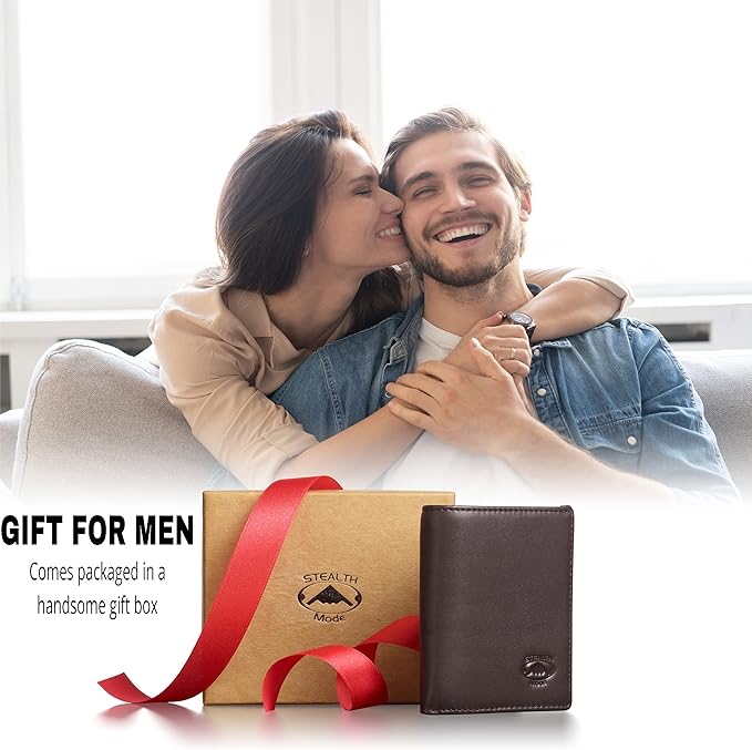 Stealth Mode Leather Trifold RFID Wallet For Men With Flip Out ID Holder (Coffee)