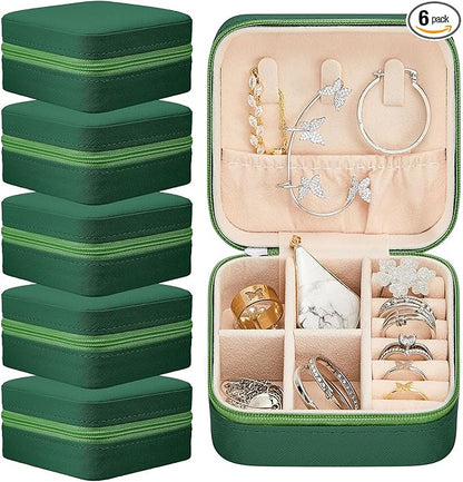 Taiyin 6 Pcs Travel Jewelry Case Box Bridesmaid Gifts Bulk Travel Jewelry Cases Boxes Small Jewels Organizers Mini Accessories Ornaments Storage for Women Girls Wedding Gifts (Green)