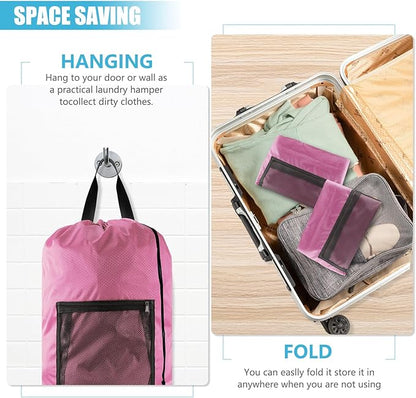 Laundry Bag Backpack,Olosar 2PCS Extra Large Travel Laundry Bag with Mesh Pocket & Adjustable Shoulder Straps,Dirty Clothes Travel Bag for College Students Dorm,Apartment(Pink)