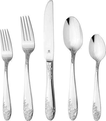 Modern Silverware Set, 18/10 Stainless Steel Flatware, Mirror Finish, Dishwasher Safe, Elegant Cutlery for Home and Dining, Built to Last (60-Piece, Imperial)