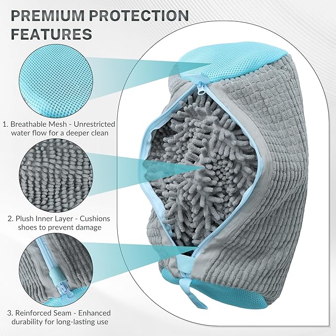 Shoe Washing Machine Bag, 2PCS Reusable Shoe Bag for Washing Machine, 360° Deep Cleaning Shoe Washing Bag for Sneakers, Laundry Shoe Bag for Washer & Dryer, Fits All Shoe Types (grey)