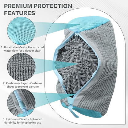 Shoe Washing Machine Bag, 2PCS Reusable Shoe Bag for Washing Machine, 360° Deep Cleaning Shoe Washing Bag for Sneakers, Laundry Shoe Bag for Washer & Dryer, Fits All Shoe Types (grey)