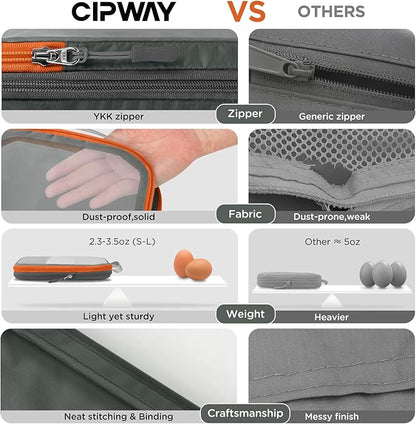 Cipway Compression Packing Cubes, See Through Mesh Luggage Organizer Bags, Travel Essentials for Carry on Suitcase with Laundry Bag and Clear Toiletries Bag（6Pcs,Grey）