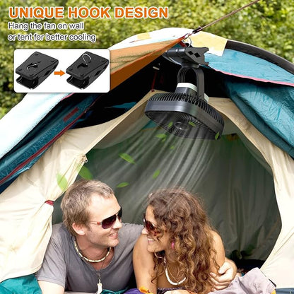 Rechargeable Portable Fan with Light, 8-inch Battery Operated Clip on, 20000mAh 78 Hours Work Time, Quiet, Strong Airflow USB, 4 Speeds Personal, Ideal for Outdoor Camping Hurricane