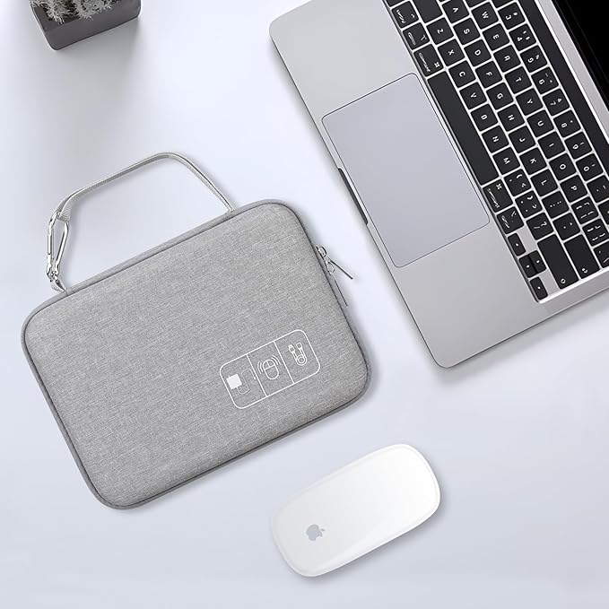 Lacdo Hard Travel Electronic Organizer Case for MacBook Power Adapter Charger, Cables, Apple Pencil, Mouse, Power Bank, USB Flash Disk,SD Card Small Protective Portable Accessories & 3 Cable Tie, Gray