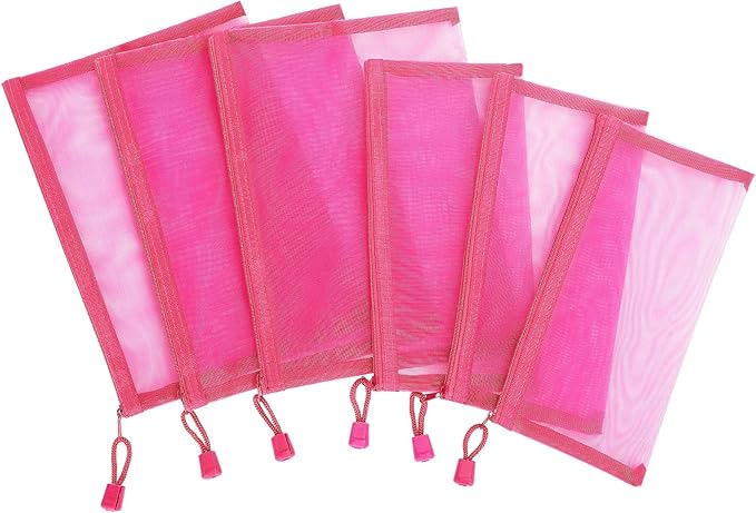 12 Pieces Zipper Nylon Mesh Pouch, Mesh Cosmetic Bags Makeup Bags Pencil Case, Multipurpose Travel Bags for Cosmetic School Office Supplies and Travel Accessories (Hot Pink, A5+B6)