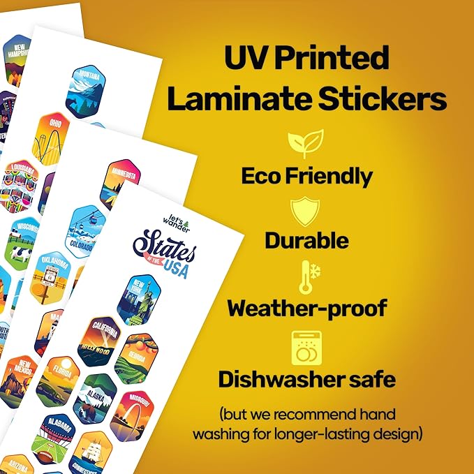 LET'S WANDER 50 States Water Bottle with Waterproof Stickers - 32oz Leakproof Insulated Stainless Steel with Straw - States of the USA Gift Bottle (Blue)