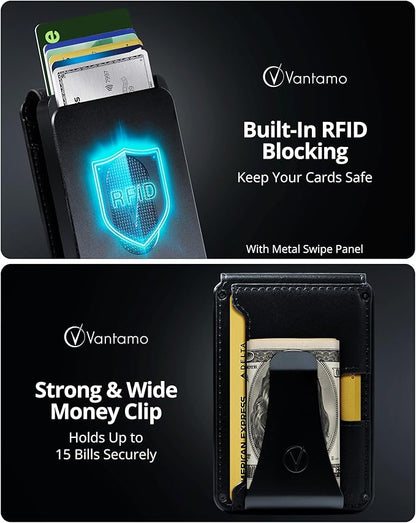 Vantamo Premium Wallet for Men with Money Clip & Card Holder, Compact & Slim Wallet with RFID, 8-12 Cards, Perfect Gifts for Men