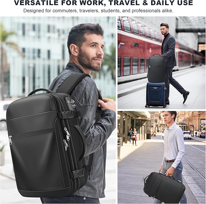 Vacuum Backpack Travel 60L Expandable Vacuum Seal Compression Travel Backpack with Pump, TSA, Waterproof Oxford,17" Laptop Compartment,Carry On Backpack for Men & Women,Business,Flight Travel (Black)