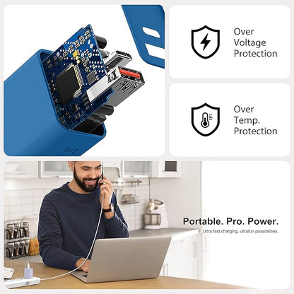 USB C Wall Charger, 3Pcs 20W PD + QC3.0 USBC Charger Block Super Fast Power Output Rapid Charging Box Wall Plug Cube for iPhone 16/17, Samsung Galaxy S24, Motorola, LG, Google Pixel 6Pro(Sea Blue)