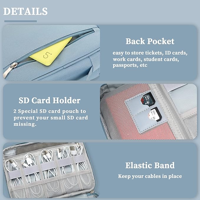 Lanola Universal Cable Organizer Electronics Accessories Cases for Cable, Charger,Power Bank, Phone, USB, SD Card,Memory Cards,Earphone,Flash Drive, Great for Travel and Business - Dark Blue