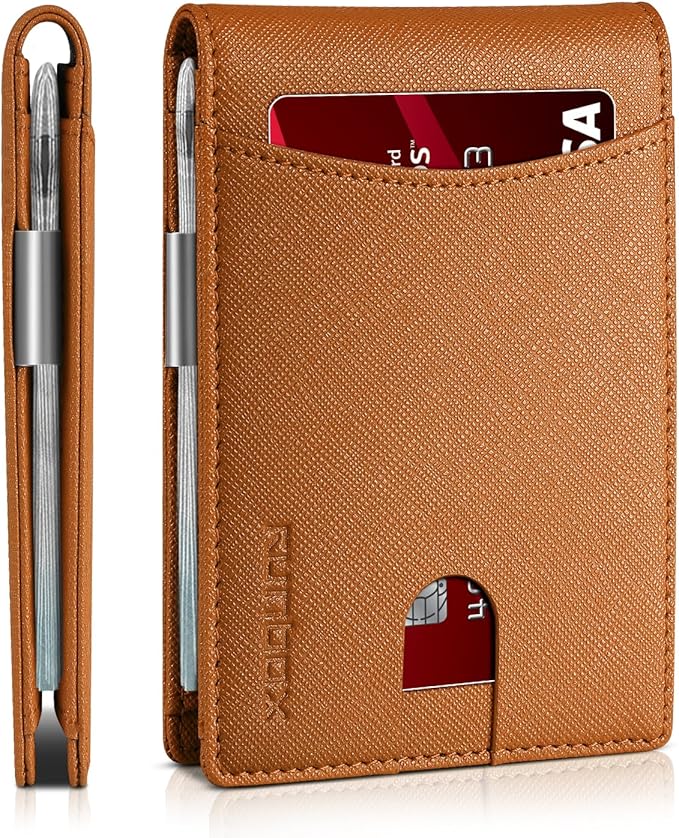 RUNBOX Money Clip Slim Wallets for Men RFID Blocking 11 Card Holder Minimalist Small Leather Bifold Men's Front Pocket Wallet Gift Box