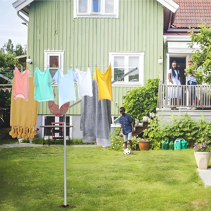 Umbrella Drying Rack Outdoor Umbrella Clothesline Rotary Retractable Clothes Line Adjustable Height 4 Arms Heavy Duty Clothesline Drying Rack 12 Lines with 165 Feet Clothes Line for Backyard