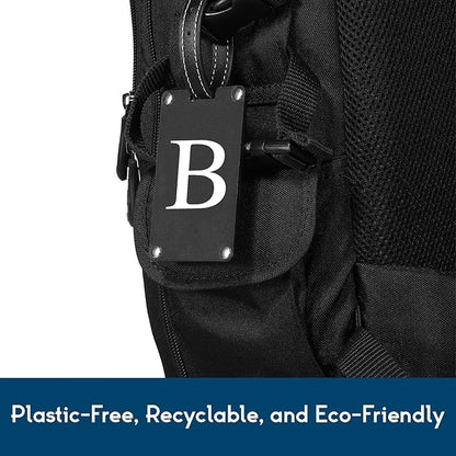 Premium 3-Layer Aluminum Luggage Tags by Fortuna - Easy to Claim, Laser-Engraved, Plastic-Free, and Eco-Friendly Luggage Tag Holders, 2-Pack, Black (B)