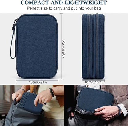 FYY Electronic Organizer, Large Travel Cable Organizer Bag Pouch Electronic Accessories Carry Case Portable Waterproof Double Layers All-in-One Storage Bag for Cable, Cord, Charger, Phone, Navy