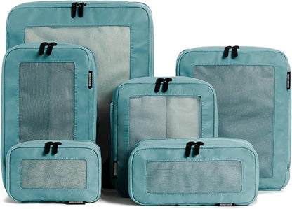 Aerotrunk Compression Packing Cubes for Travel - Luggage Organizer Bags - Double Zipper Packing Cubes for Suitcases (6-Pack, Teal)
