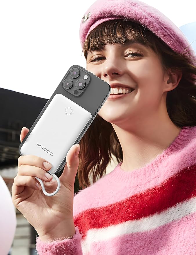 miisso 10000mAh Compatible with iPhone 15/16/17 and Android, Slim Portable Charger with Built in Cable, Power Bank Travel Charger External Battery Pack for Phone, 3 Output USB Type C Cord, White